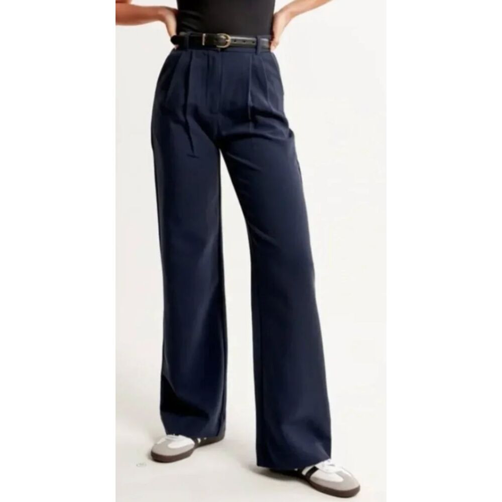 Abercrombie & Fitch Sloane Tailored Wide Leg Pleated Trousers Blue Size 30 NWT